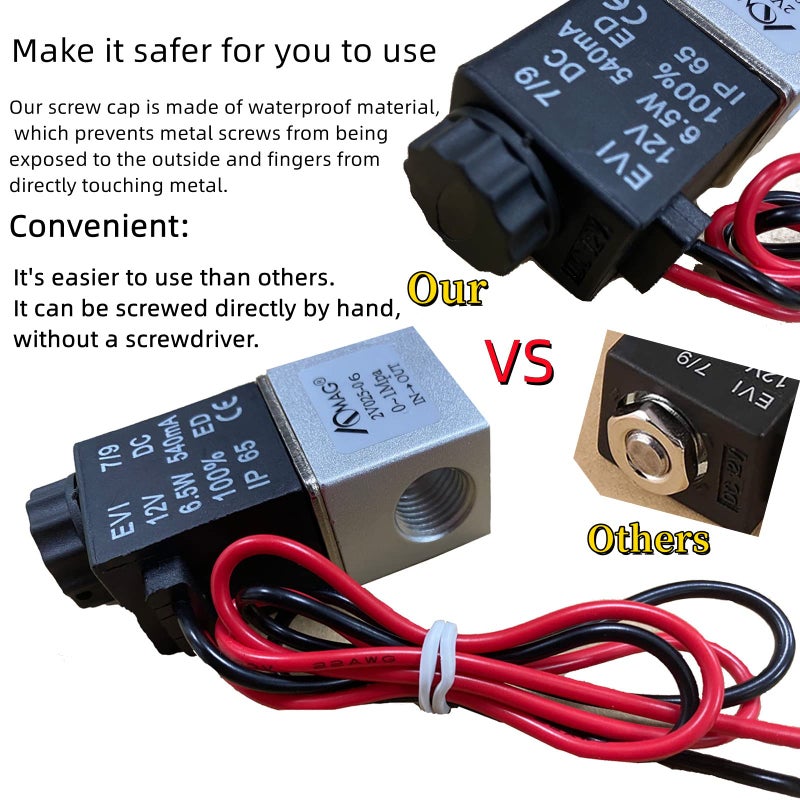 AOMAG 1/4inch DC 12V 2 Way Normally Closed Electric Solenoid Air Valve - Image 5